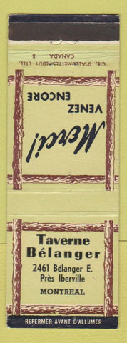 Matchbook Cover - Taverne Belanger Montreal QC