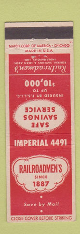 Matchbook Cover - Railroadmen's Savings Indianapolis IN