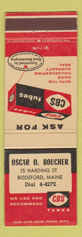 Matchbook Cover - CBS Radio Tubes Oscar Boucher Biddeford ME