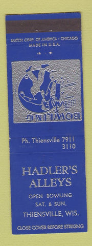 Matchbook Cover - Hadler's Alleys Bowling Thiensville WI
