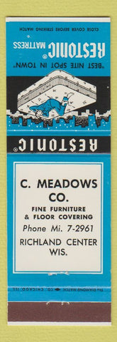 Matchbook Cover - Restonic Mattress C Meadows Furniture Richland Center WI