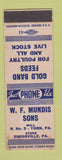 Matchbook Cover - WF Mundis Sons Gold Band Feeds Emigsville PA WEAR