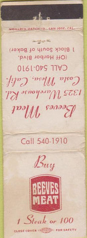 Matchbook Cover - Beeves Meats Costa Mesa CA WORN