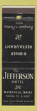 Matchbook Cover - Jefferson Hotel Waterville ME