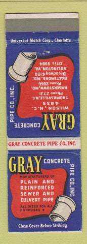 Matchbook Cover - Gray Concrete Pipe Culvert Wilson NC Thomasville