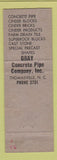 Matchbook Cover - Gray Concrete Pipe Culvert Wilson NC Thomasville