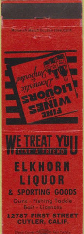 Matchbook Cover - Elkhorn Liquor Sporting Goods Cutler CA