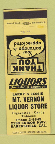 Matchbook Cover - Mount Vernon Liquor Store Bakersfield CA