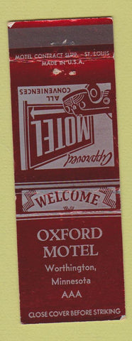 Matchbook Cover - Oxford Motel Worthington MN WEAR