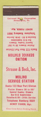 Matchbook Cover - Molino Service oil gas restaurant Hamburg PA