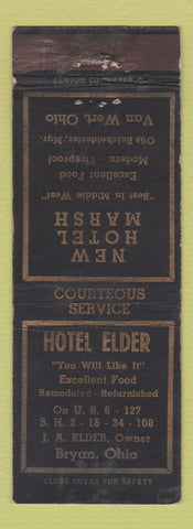 Matchbook Cover - Hotel Elder Bryan OH Hotel Marsh Van Wert WEAR