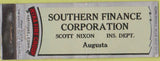 Matchbook Cover - Southern Finance Insurance Scott Nixon Agusta