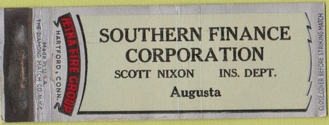 Matchbook Cover - Southern Finance Insurance Scott Nixon Agusta