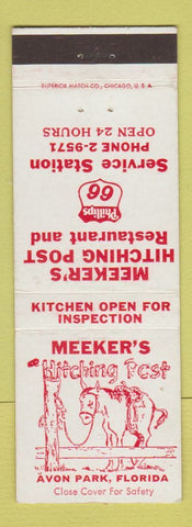 Matchbook Cover - Meeker's Hitching Post Avon Park FL Phillips 66 oil gas