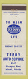 Matchbook Cover - Terry Auto Service Amoco oil gas Miami FL