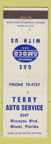Matchbook Cover - Terry Auto Service Amoco oil gas Miami FL