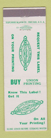 Matchbook Cover - Allied Printing Union Label Flint MI Swartz Creek