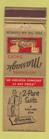 Matchbook Cover - Weyenberg Massagic Shoes Brown's Men's Clothes Minneapolis MN