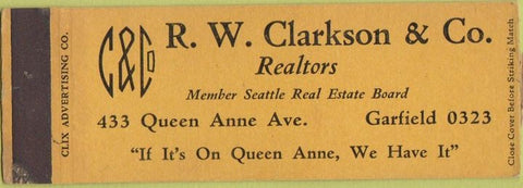 Matchbook Cover - RW Clarkson Realtors Seattle WA WEAR