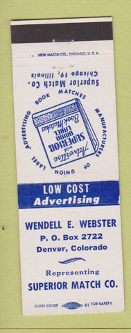 Matchbook Cover - Superior Match Wendell Webster Denver Colorado