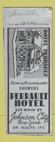 Matchbook Cover - Perrault Hotel Johnson City NY SAMPLE TRIMMED