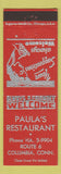 Matchbook Cover - Paula's Restaurant Columbia CT