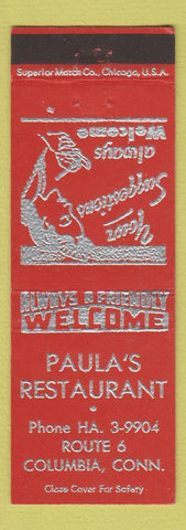 Matchbook Cover - Paula's Restaurant Columbia CT