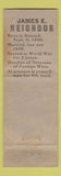 Matchbook Cover - James E Neighbor for Mayor Republican election Newark? NJ WEAR