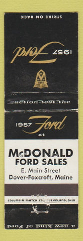Matchbook Cover - 1957 Ford McDonald Dover Foxcroft ME WEAR