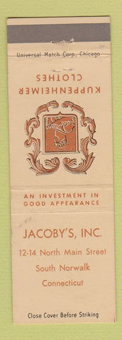 Matchbook Cover - Kuppenheimer Men's Clothes Jacoby's South Norwalk CT
