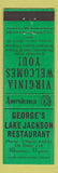 Matchbook Cover - George's Lake Jackson Restaurant Manassas VA Perkins Americana