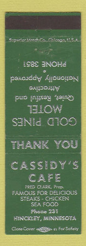 Matchbook Cover - Gold Pines Motel Cassidy's Cafe Hinckley MN