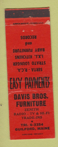 Matchbook Cover - Davis Bros Furniture Guilford ME Zenith Radio WEAR