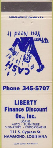 Matchbook Cover - Liberty Finance Co Hammond LA