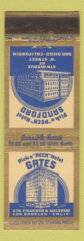 Matchbook Cover - Gates Sandford Hotels Los Angeles San Diego CA WEAR