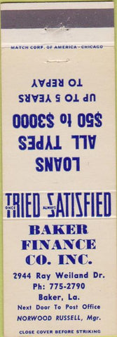 Matchbook Cover - Baker Finance Co Baker LA