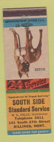Matchbook Cover - South Side Standard oil gas Billings MT Box Dog WEAR