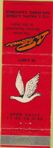 Matchbook Cover - La Paloma Mexican Food San Pedro CA