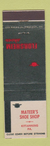 Matchbook Cover - Florsheim Shoes Mateer's Kittanning PA