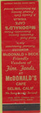 Matchbook Cover - McDonald's Cafe Selma CA Visalia