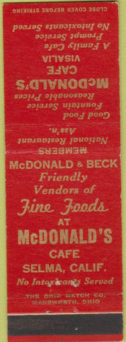 Matchbook Cover - McDonald's Cafe Selma CA Visalia