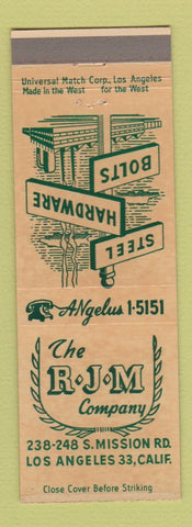 Matchbook Cover - RJM Company Steel Hardware Bolts Los Angeles CA