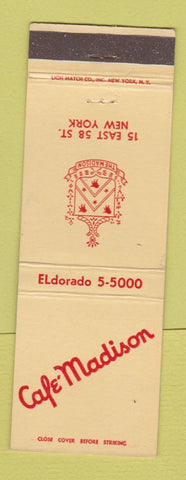 Matchbook Cover - Cafe Madison New York City