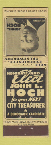 Matchbook Cover - John Hoch for City Treasurer Election Federal