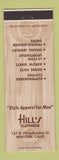 Matchbook Cover - Hill's Men's Clothes Whittier CA Arrow Kuppenheimer