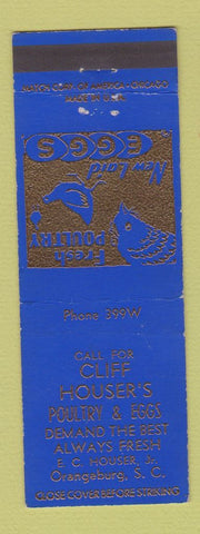 Matchbook Cover - Cliff Houser's Poultry Egg's Orangeburg SC