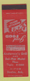 Matchbook Cover - Anderson's Grill Bel Mar Motel Beebe AR