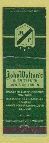 Matchbook Cover - John Walton's Men's Clothes Cleveland Heights OH Shaker
