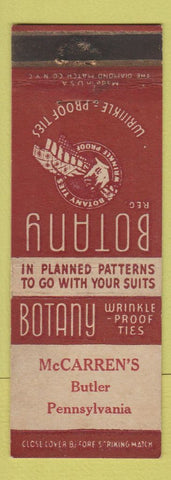 Matchbook Cover - Botany 500 Men's Clothes McCarren's Butler PA