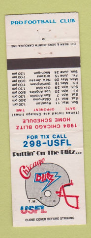 Matchbook Cover - Chicago Blitz Football Schedule 1984 USFL IL DD Bean